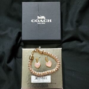 Coach Pink Heart Bracelet and Earrings Set